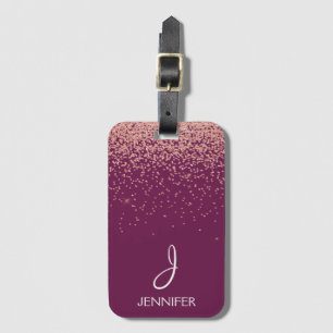 Rosa guld- Monogrammed glitter- och rodnadrosor Bagagebricka