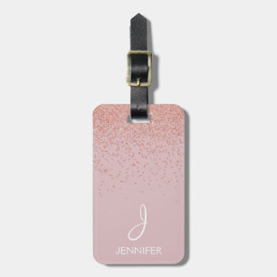 Rosa guld- Monogrammed glitter- och rodnadrosor Bagagebricka