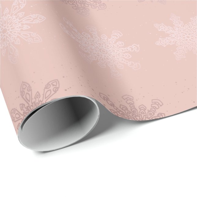 Rosa guld- mönster för elegant julsnowflake presentpapper (Rullad Hörn)