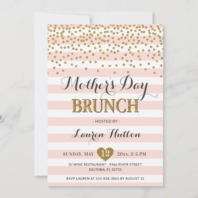 Rosa Guld Mors dag Brunch Elegant Modern Chic Inbjudningar (Framsida)