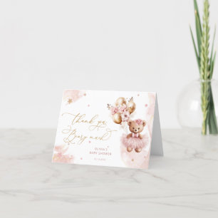 Rosa Guld Nalle Balloon Flicka Tack Kort