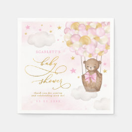 Rosa Guld Nalle Luftballong Flicka Pappersservett