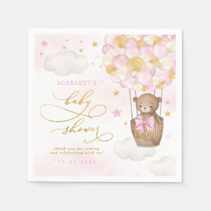 Rosa Guld Nalle Luftballong Flicka Pappersservett