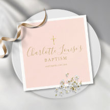 Rosa Guld Namnteckning Baptism Christening Napk