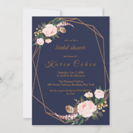 Rosa Guld Navy Boho Chic Blommigt Möhippa Inbjudningar