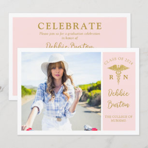 Rosa & Guld Nursing School Photo Studentfest Inbjudningar