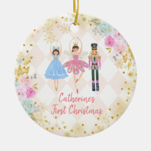 Rosa Guld Nutcracker Vi väntar på föräldrar Julgransprydnad Keramik