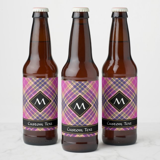 Rosa, Guld och Blue Tartan Ölflaska Etikett (Flaskor)