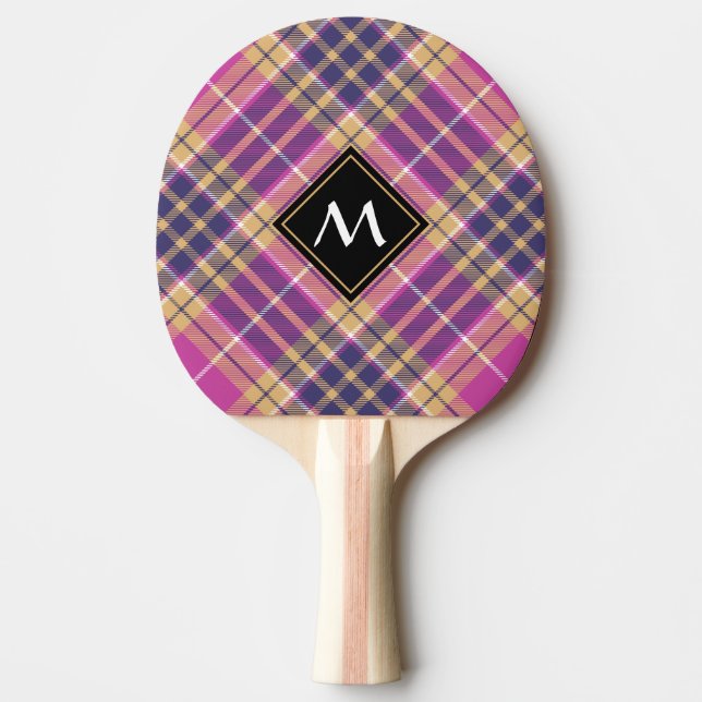 Rosa, Guld och Blue Tartan Pingisracket (Framsidan)