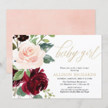 Rosa guld och burgiga blommigtar, babydusch