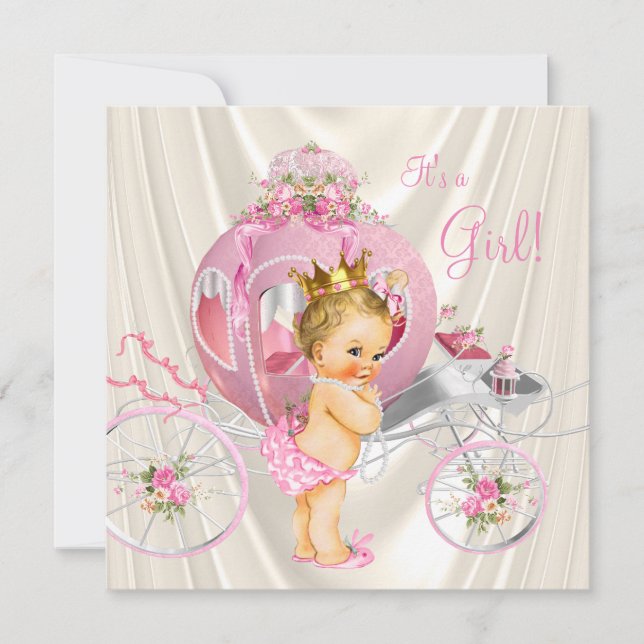 Rosa guld och elfenbens pärl prinsessa baby shower inbjudningar (Framsida)