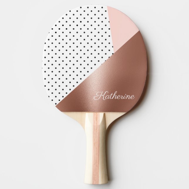 Rosa guld och pricker pingisracket (Baksidan)