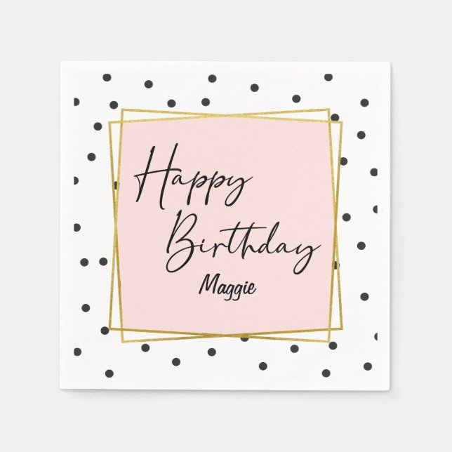 Rosa Guld och svarta konfetti födelsedag för henne Pappersservett (Framsidan)