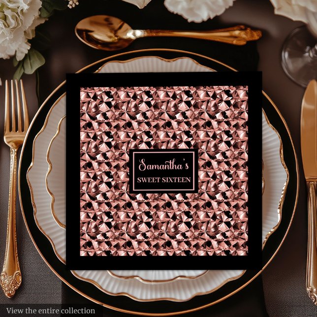 Rosa guld och svarta servetter Elegant festinpackn (Rose Gold and Black Napkins Elegant Party Wrap)