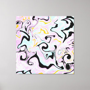 Rosa, Guld och svarta trådar Fluid Art Marble like Canvastryck