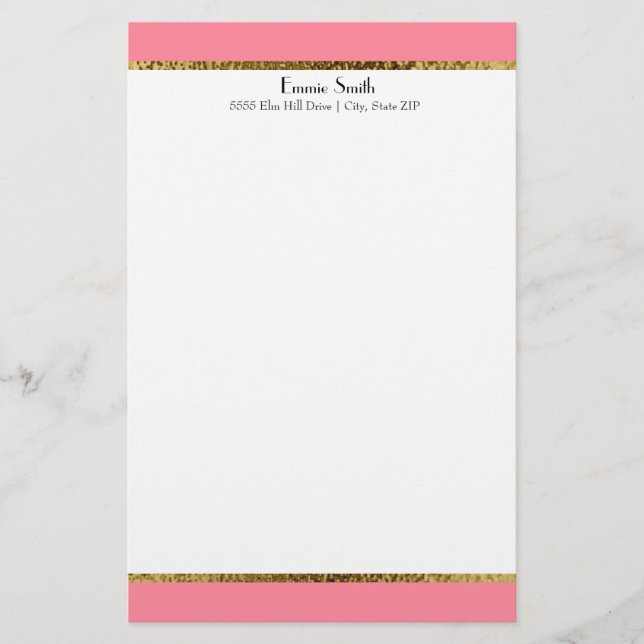 Rosa Guld och White Personlig Stationery Brevpapper (Framsida)