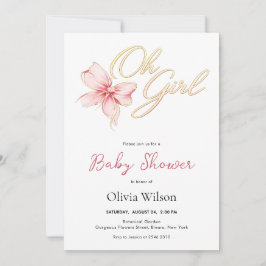 Rosa & Guld ”Oh Girl” Guld Typografi Barnkalas Inbjudningar