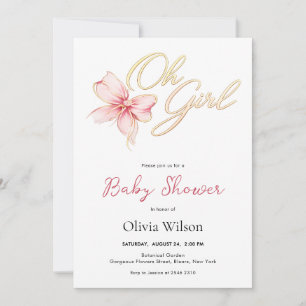 Rosa & Guld ”Oh Girl” Guld Typografi Barnkalas Inbjudningar