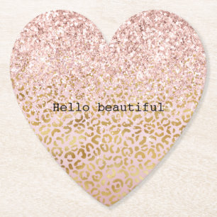 Rosa Guld Ombre Leopard Skriv ut Glitter Underlägg Papper
