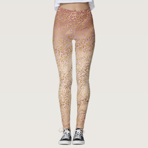 Rosa Guld Ombre Leopard Skriv ut Leggings