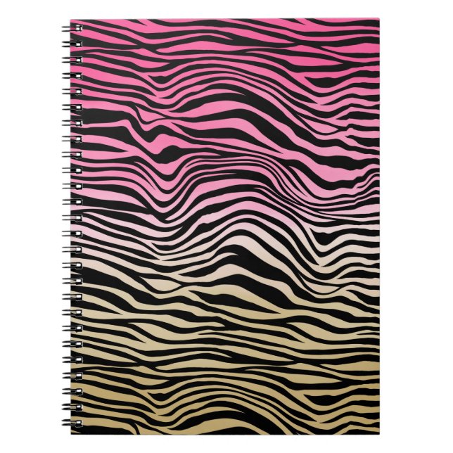 Rosa Guld Ombre Watercolor Black Zebra Anteckningsbok (Framsidan)