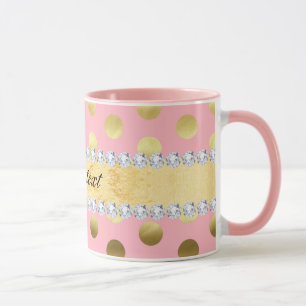 Rosa guld omkullkastar polka dotsdiamanter mugg