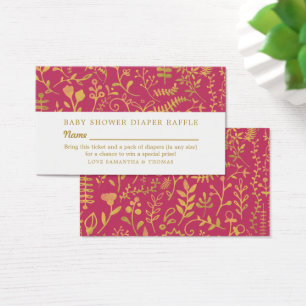 Rosa & Guld Oriental Blommigt, Diaper Raffle Bilje Visitkort