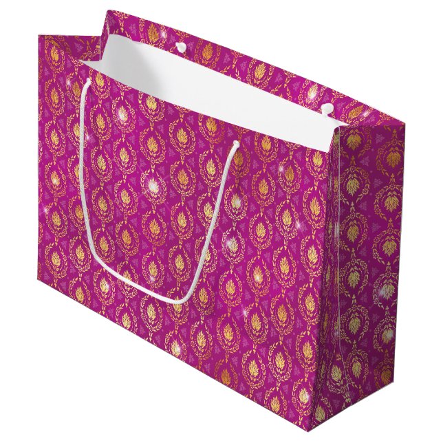 Rosa & Guld Ornamentala Lyxiga Mönster med Glitter (Framsidan Vinklad)