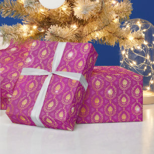 Rosa & Guld Ornamentala Lyxiga Mönster med Glitter Presentpapper