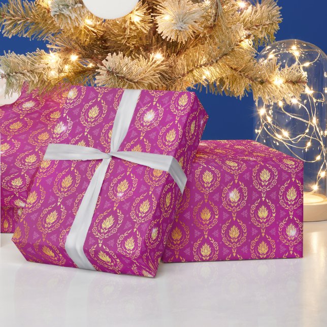 Rosa & Guld Ornamentala Lyxiga Mönster med Glitter Presentpapper (Helgdagar)