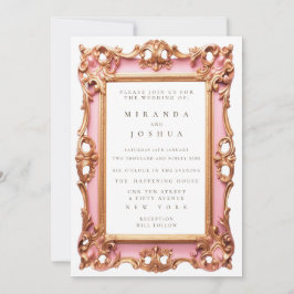 Rosa Guld Ornamenterad Filigransutsmyckad Ram Inbjudningar