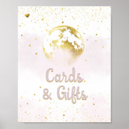 Rosa Guld över Måne och Stars Baby Shower-skylt Poster