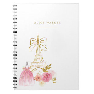 Rosa Guld Parisiskt Chic Monogram Anteckningsbok