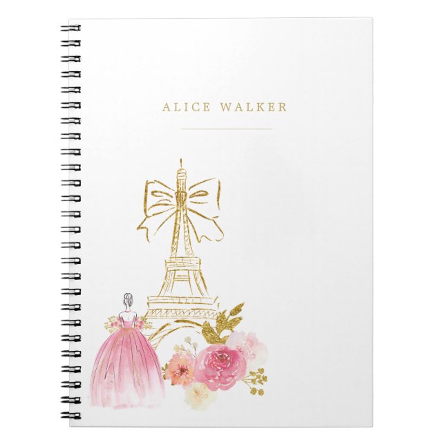 Rosa Guld Parisiskt Chic Monogram Anteckningsbok (Framsidan)