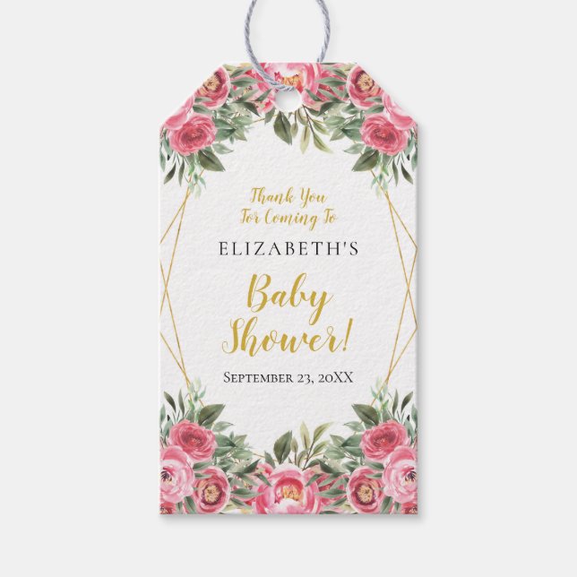 Rosa Guld Peonies Baby Shower Favoriter Presentetikett (Framsidan)