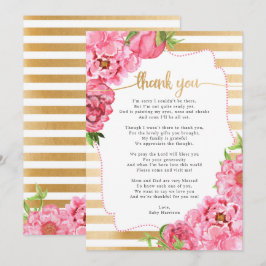 Rosa Guld Peonies Baby Shower tackkort Inbjudningar