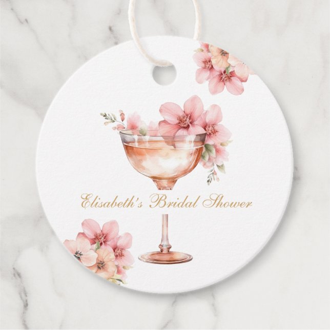 Rosa Guld Petals och Prosecco Cocktail Gåvor Etiketter (Framsida)