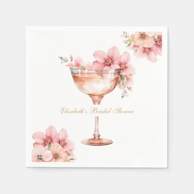 Rosa Guld Petals och Prosecco Cocktail Pappersservett (Framsidan)