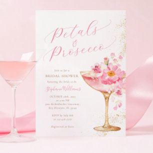 Rosa Guld Petals och Proseccos Blommigt Möhippa Inbjudningar