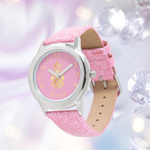 Rosa guld pineapple namn, tropiska flickor armbandsur