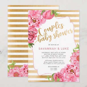 Rosa guld- pioner för parbaby shower inbjudningar
