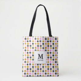 Rosa & Guld Polka Dot Monogram Tote Bag Tygkasse