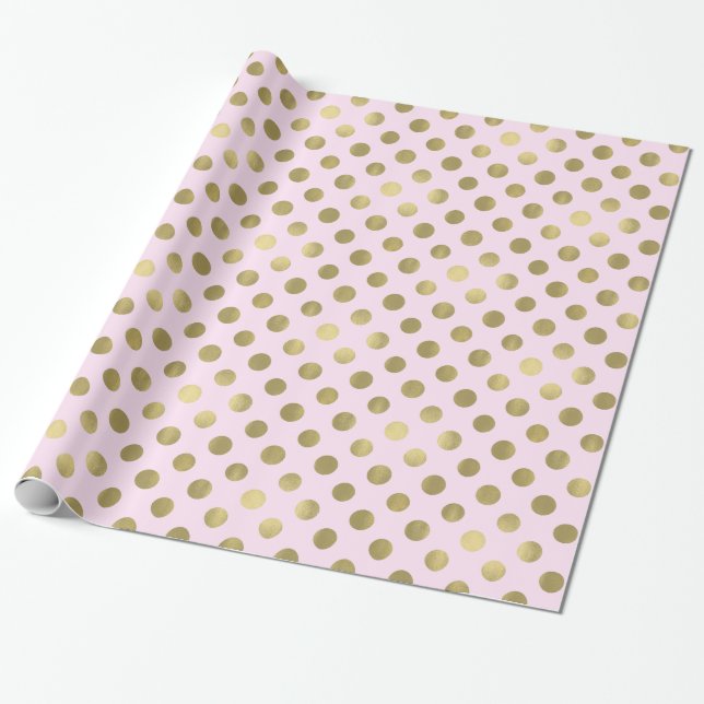 Rosa Guld Polka Dot Presentpapper (Utrullad)