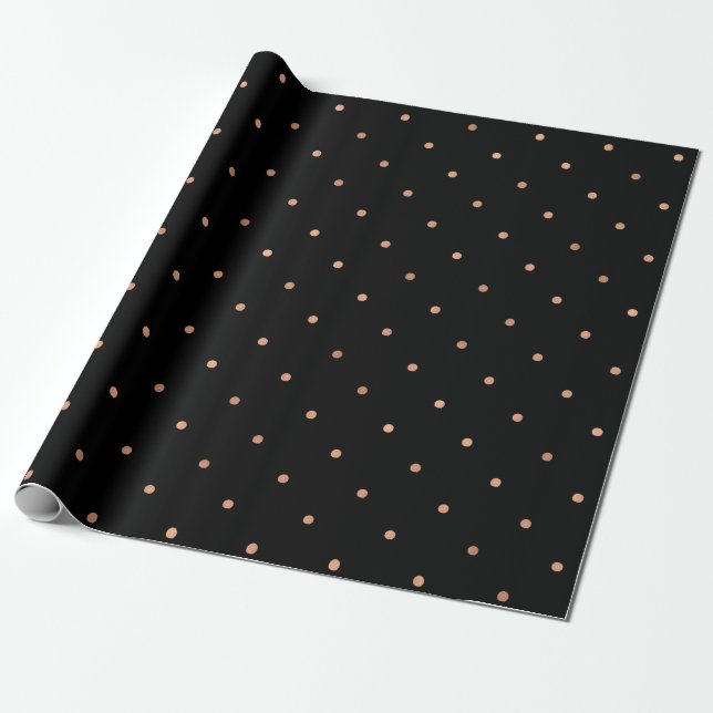 Rosa guld- polka dots för modern Faux på svart Presentpapper (Utrullad)