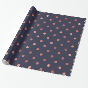 Rosa guld- polka dots på marinbakgrund presentpapper