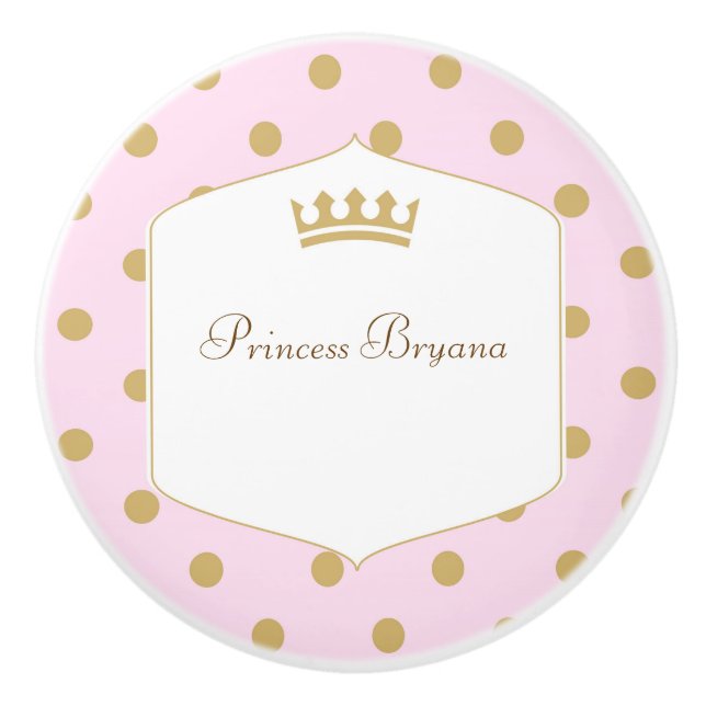 Rosa & Guld Polka dots Princess Krona Dresser Knopp (Framsidan)