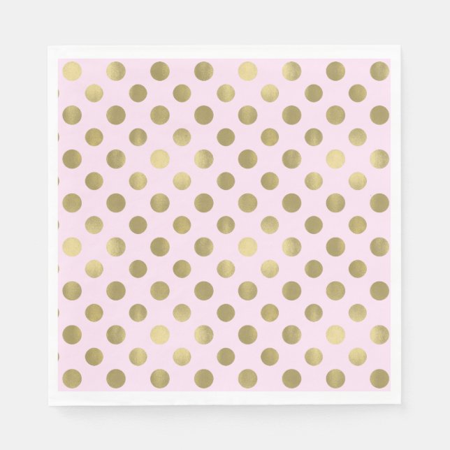 Rosa Guld Polka Prick Födelsedagsfest Pappersservett (Framsidan)