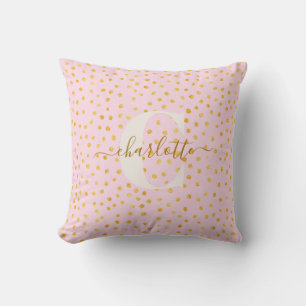Rosa Guld Polka Prick Monogram Dekor Kudde