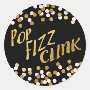 Rosa Guld Pop Fizz Clink Firande Runt Klistermärke
