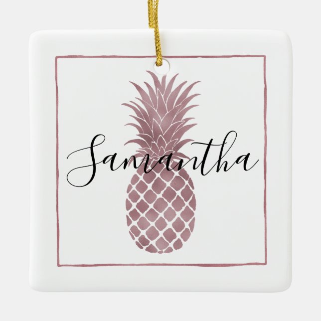 Rosa guld pricker ananas julgransprydnad keramik (Framsida)